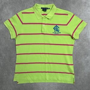 Ralph Lauren Sport Women's Green Pink Striped Polo Shirt Misses Size XL